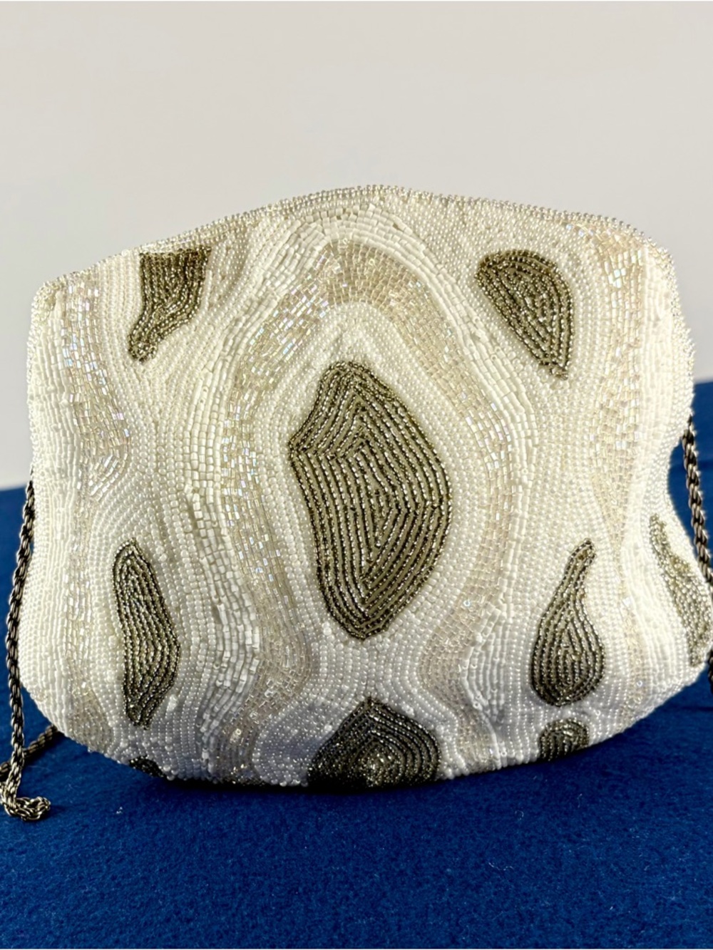 Vintage 80s J.Renee Beaded Silver and White Evening Formal Bag